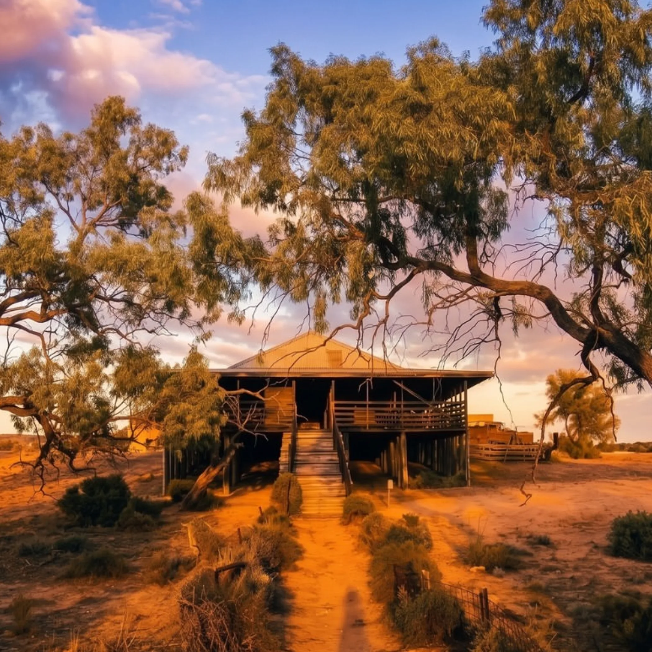 outback shearing shed in australian landscape