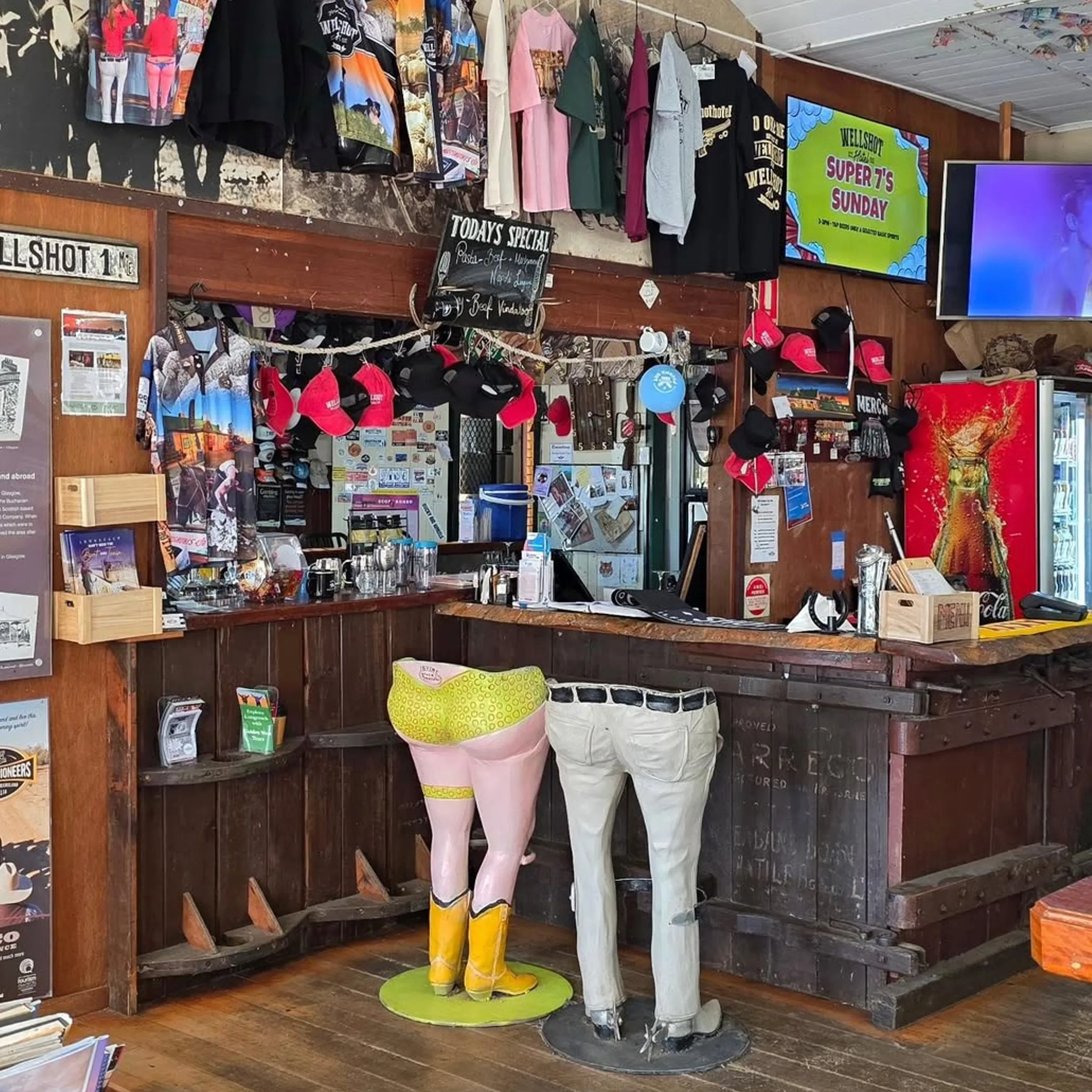 outback pub interior with wooden furniture
